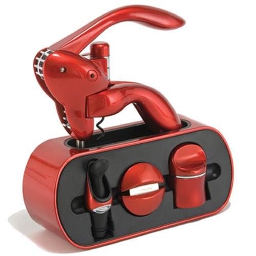 Metrokane Houdini Six Piece Wine Tool Stand Kit Red