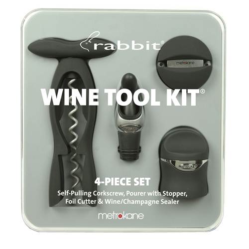 Metrokane Velvet Black Rabbit 4Piece Wine Tool Kit