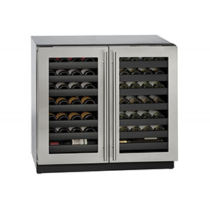 U-LINE 36  Wine Captain 62 Bottle Stainless Steel Double Door Wine Cooler with Lock