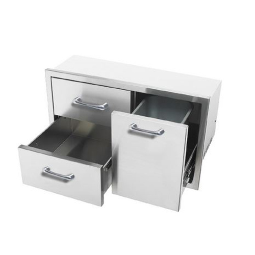 Caliber 35 Built-In Grill Double Access Drawer w/ Roll-Out Trash/ Propane Tank Storage Combo