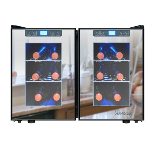 Vinotemp 12 Bottle Dual Zone Touch Screen Thermoelectric Mirrored Wine Cooler