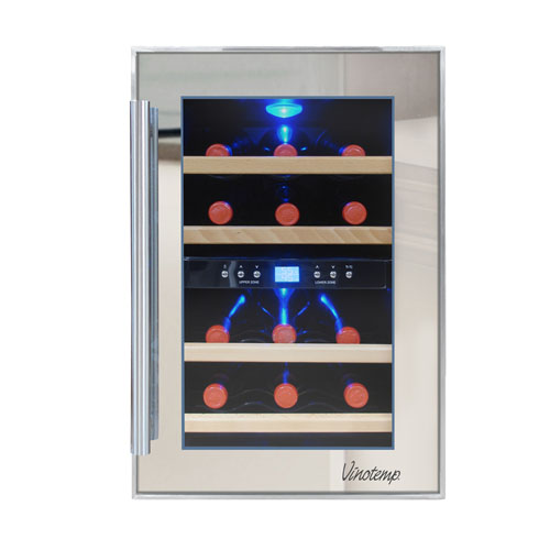 Vinotemp 12 Bottle Dual Zone Thermoelectric Mirrored Wine Cooler